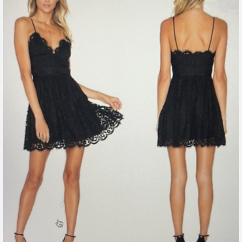Revolve NBD Black Lace Strap‎ Floral Dress J22